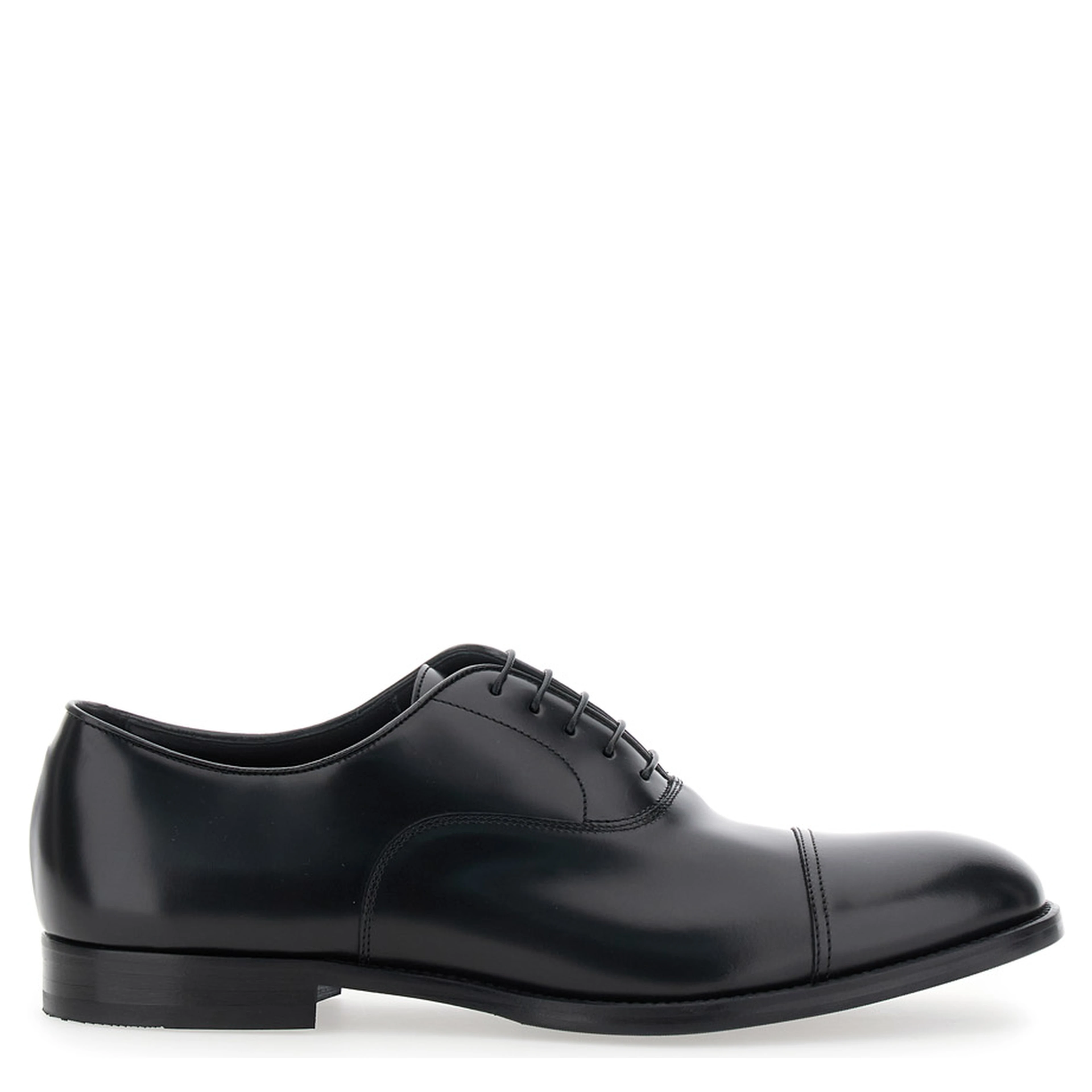 Black Smooth Leather Five-Hole Oxford Shoes for Men