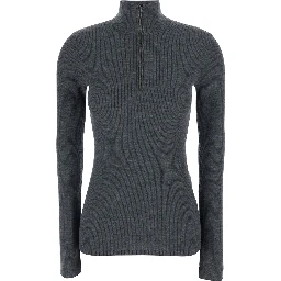 Gray Turtleneck Sweater with Half Zip on the Front in Wool and Cashmere for Women