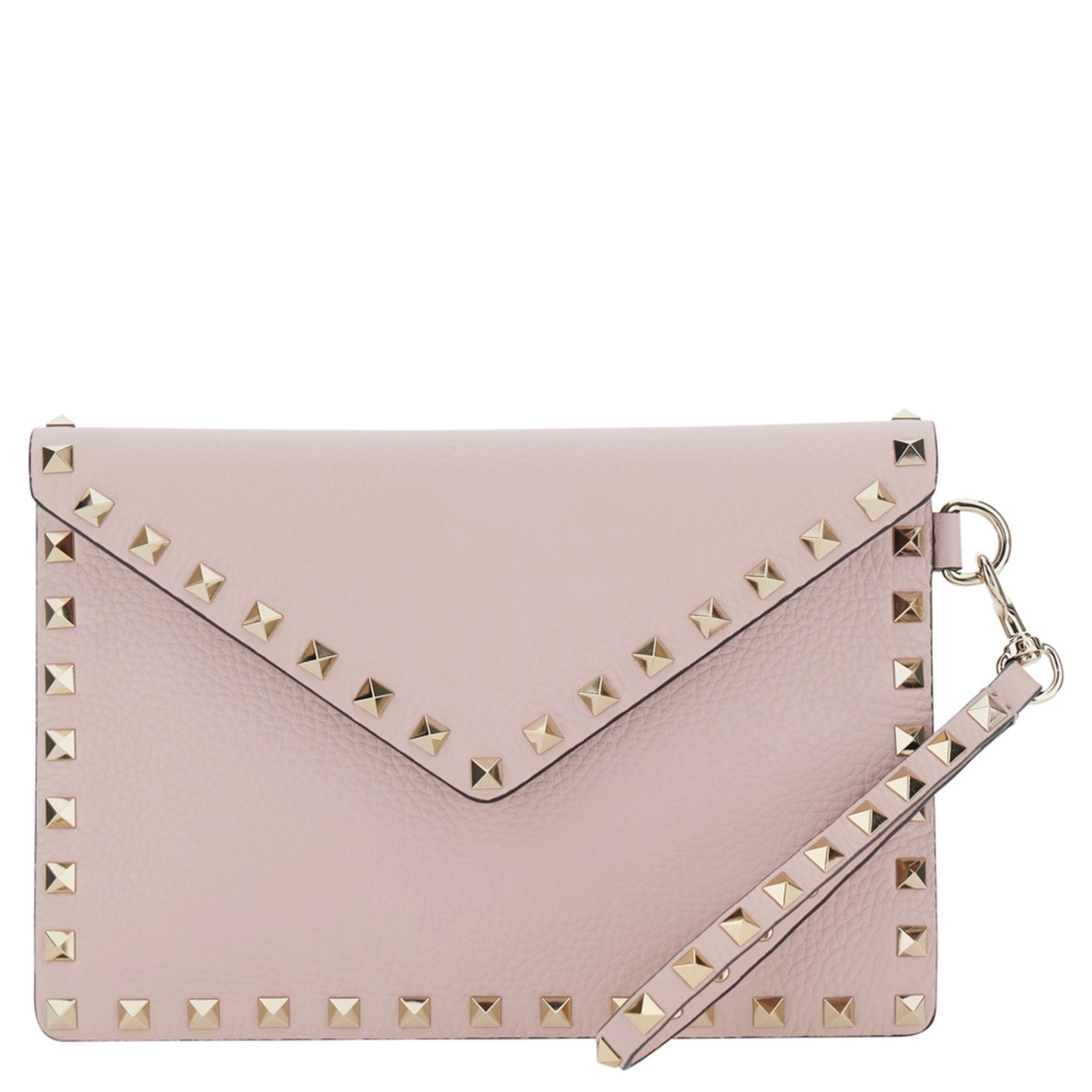 pink Clutch with removable wrist strap and Rockstud decoration in leather for women