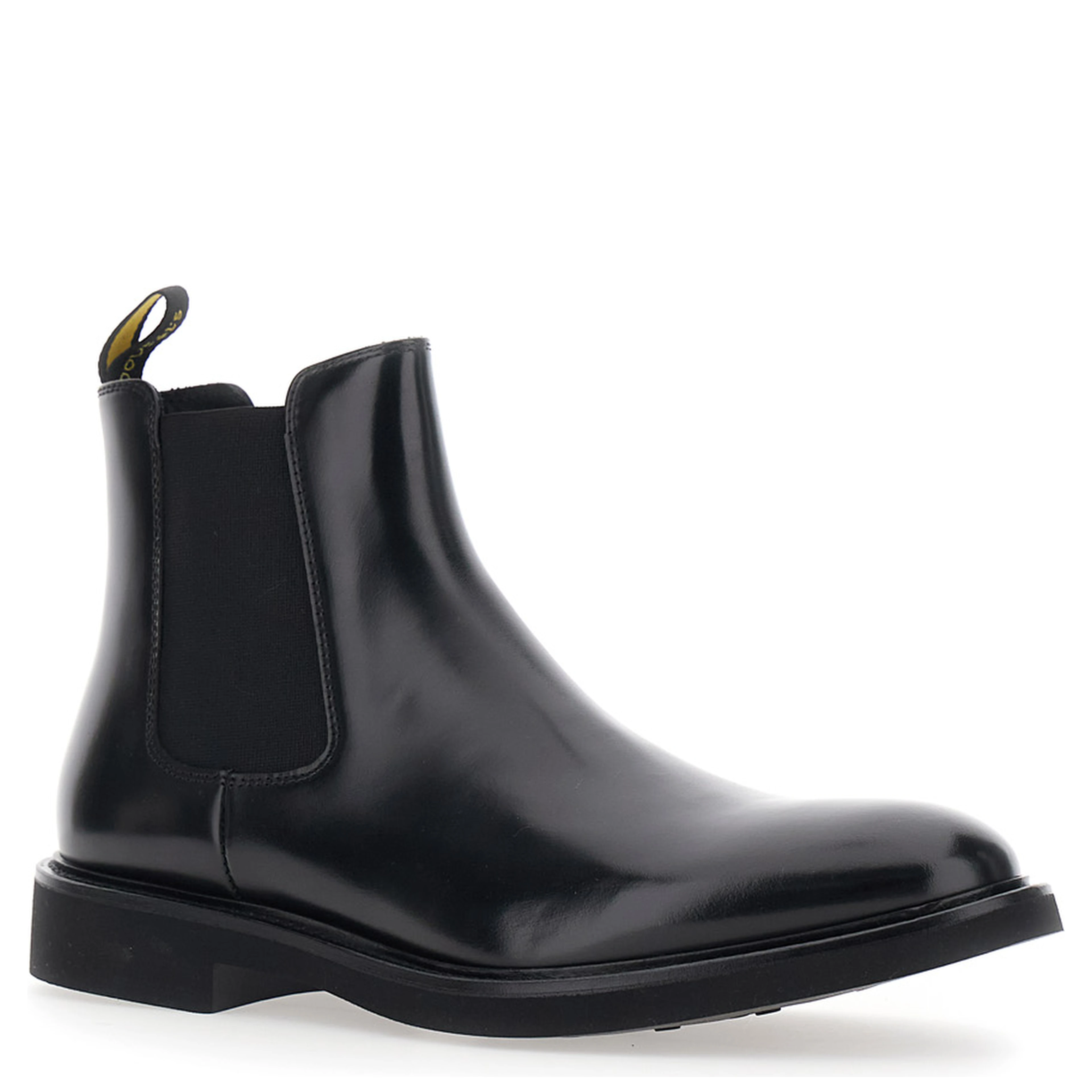Chelsea Black boots with elasticated side details and low heel in leather for men