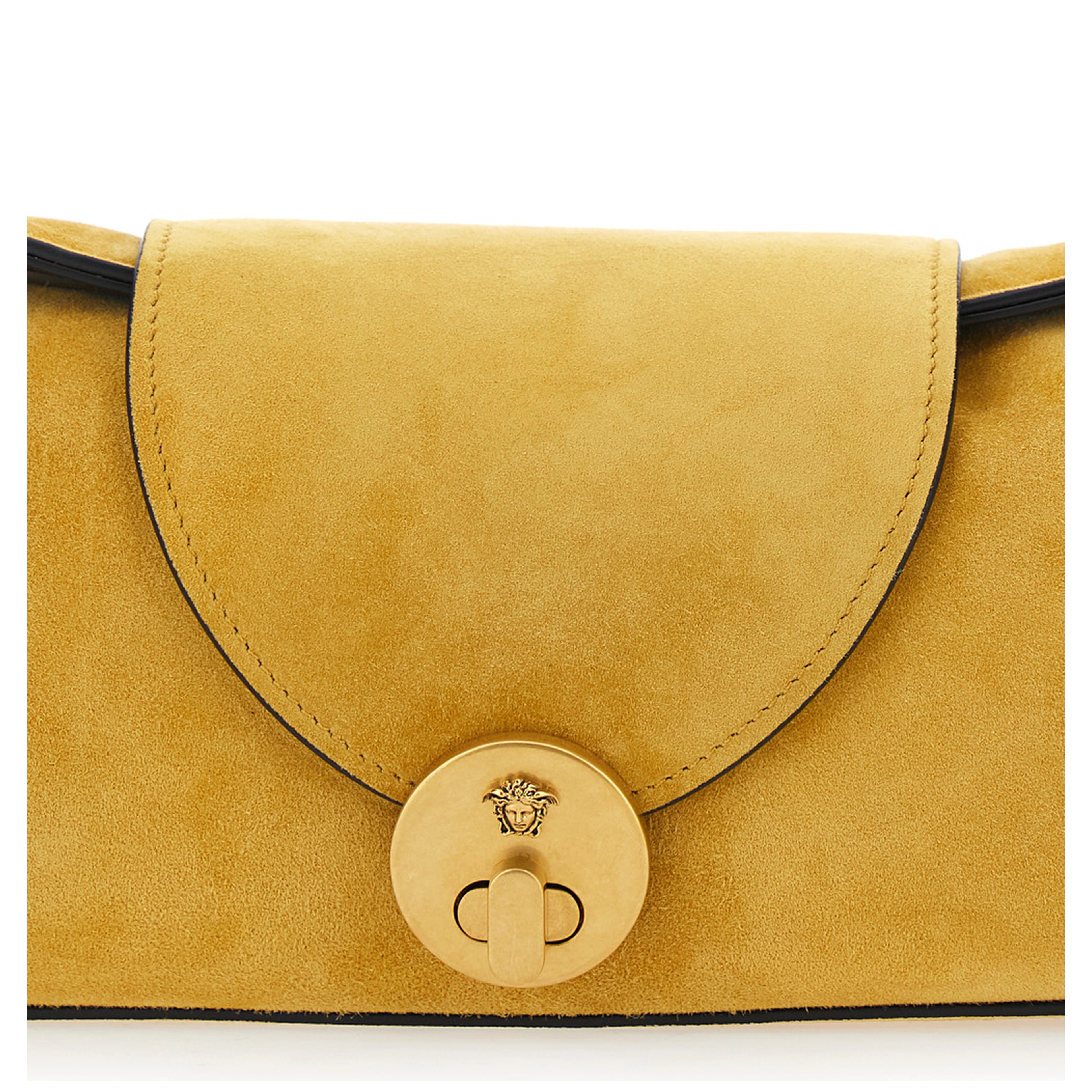 yellow Shoulder bag with Medusa Head on the front in suede for Women