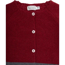 Red Crewneck cardigan with scalloped hem and contrasting finishes in blend viscose baby