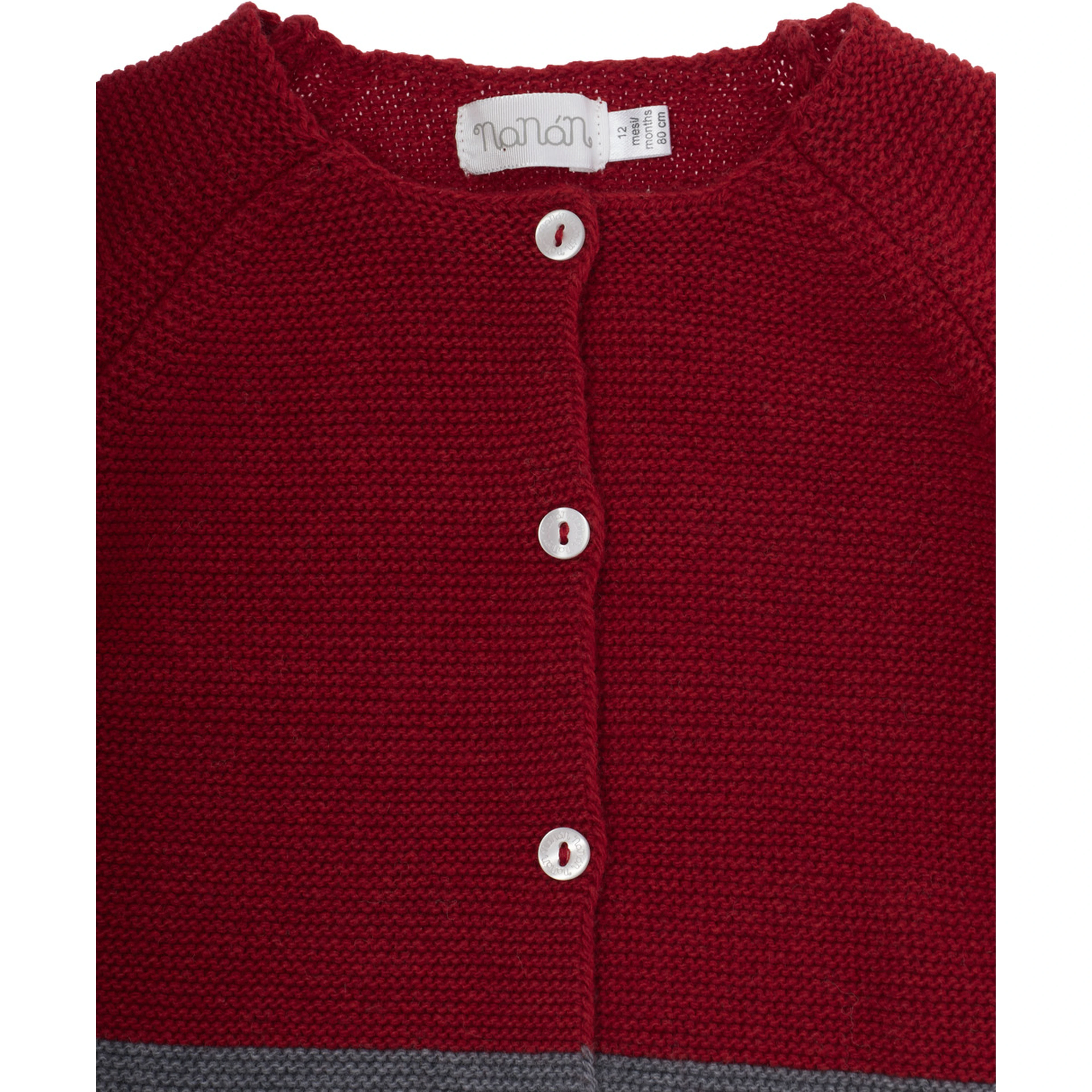 Red Crewneck cardigan with scalloped hem and contrasting finishes in blend viscose baby