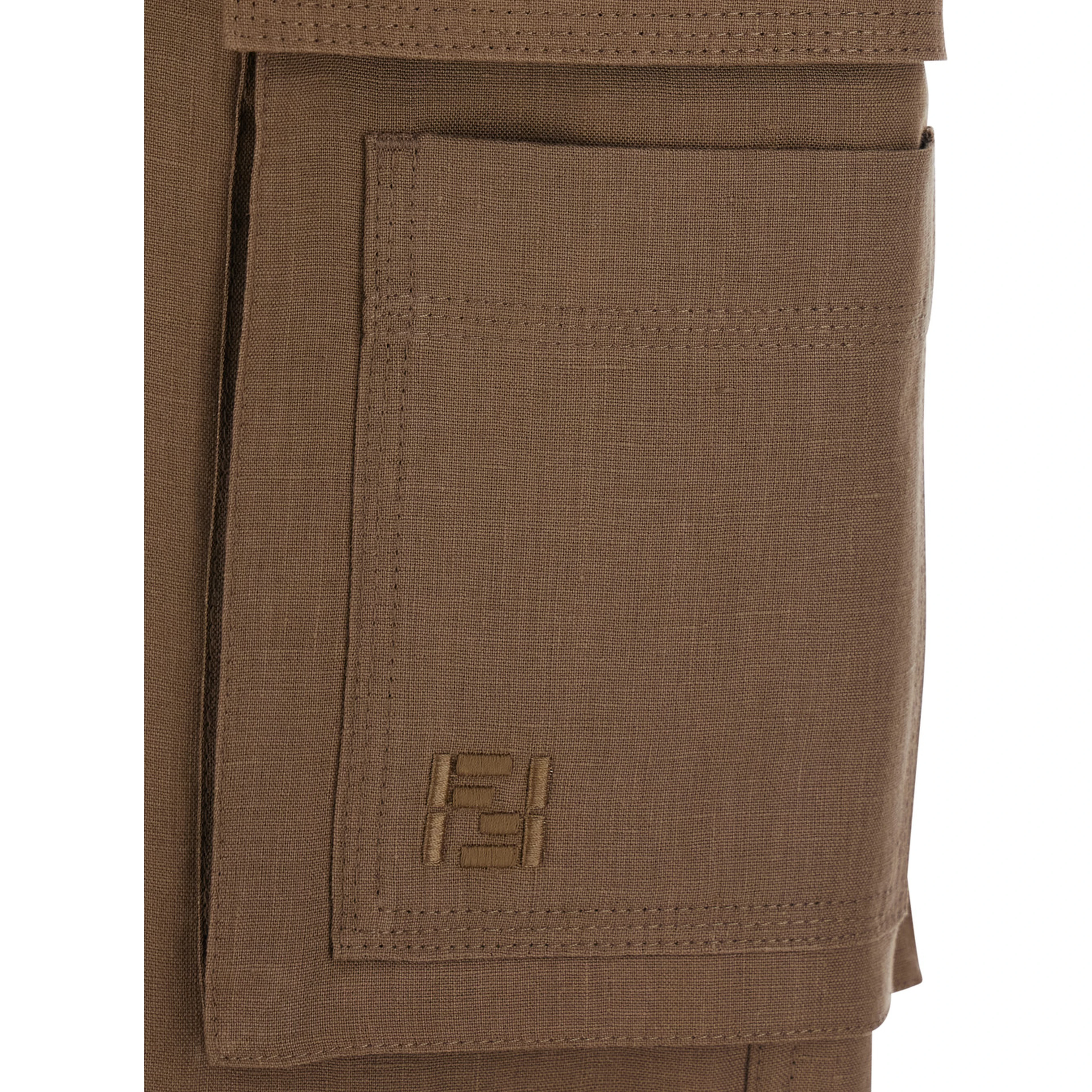 Brown Cargo Pants with FF Plate on the Pocket in Linen for Men