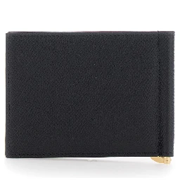 black Wallet with clip and Gancini plaque on the front in leather for men