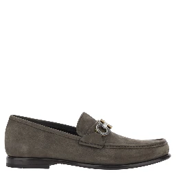 Avril Grey Loafers with Gancini plaque on the front in  leather for men