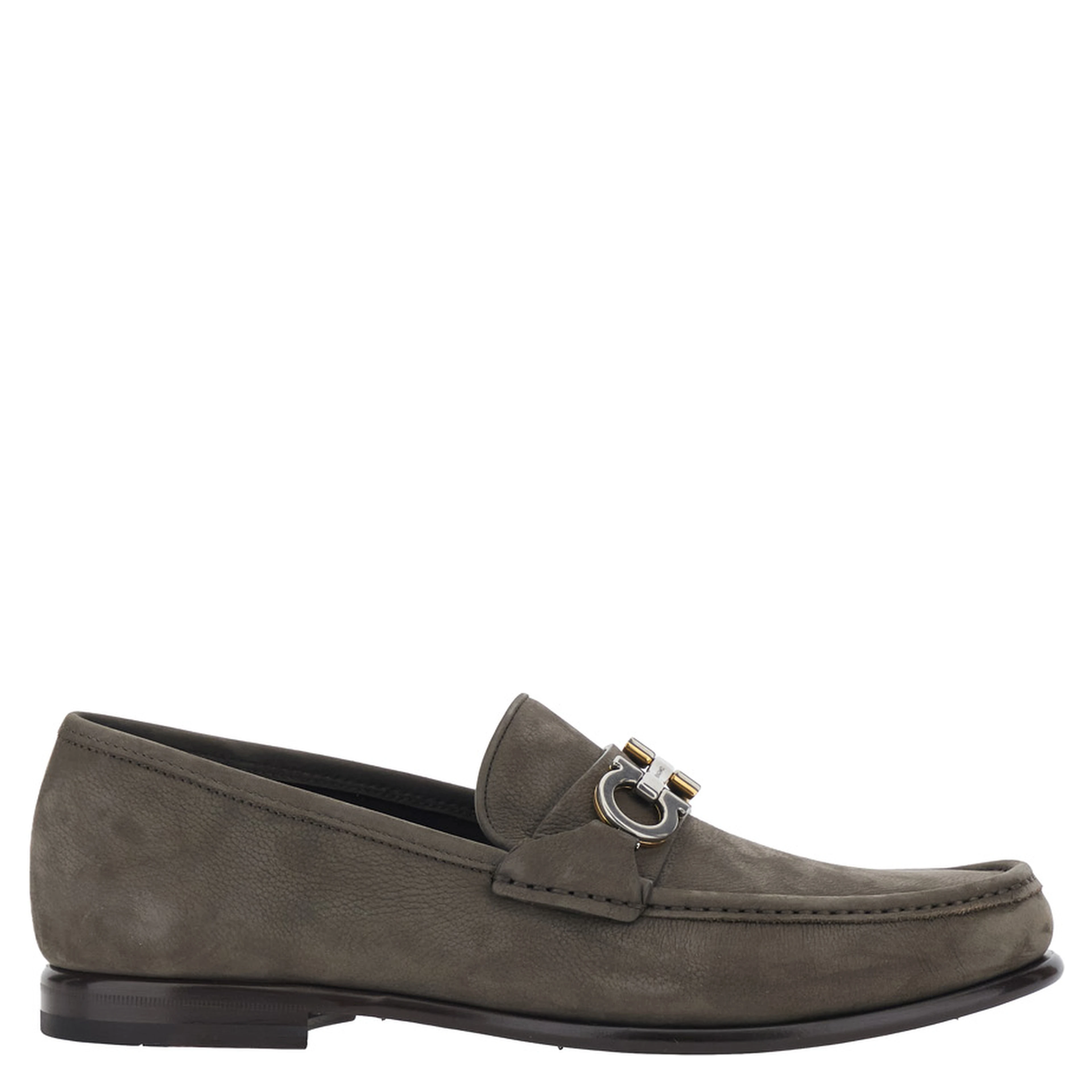 Avril Grey Loafers with Gancini plaque on the front in  leather for men