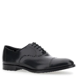 Black Smooth Leather Five-Hole Oxford Shoes for Men