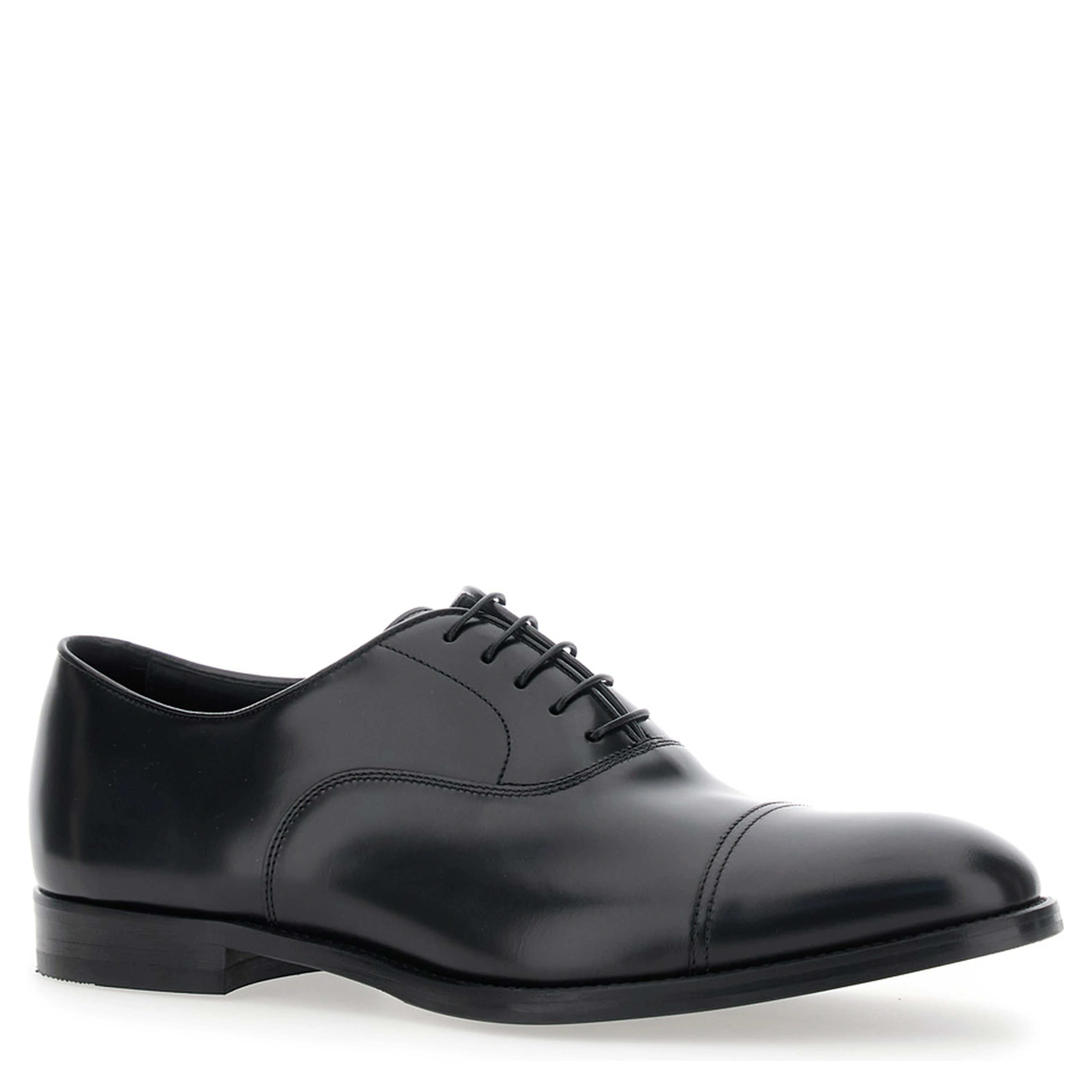 Black Smooth Leather Five-Hole Oxford Shoes for Men