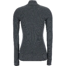 Gray Turtleneck Sweater with Half Zip on the Front in Wool and Cashmere for Women