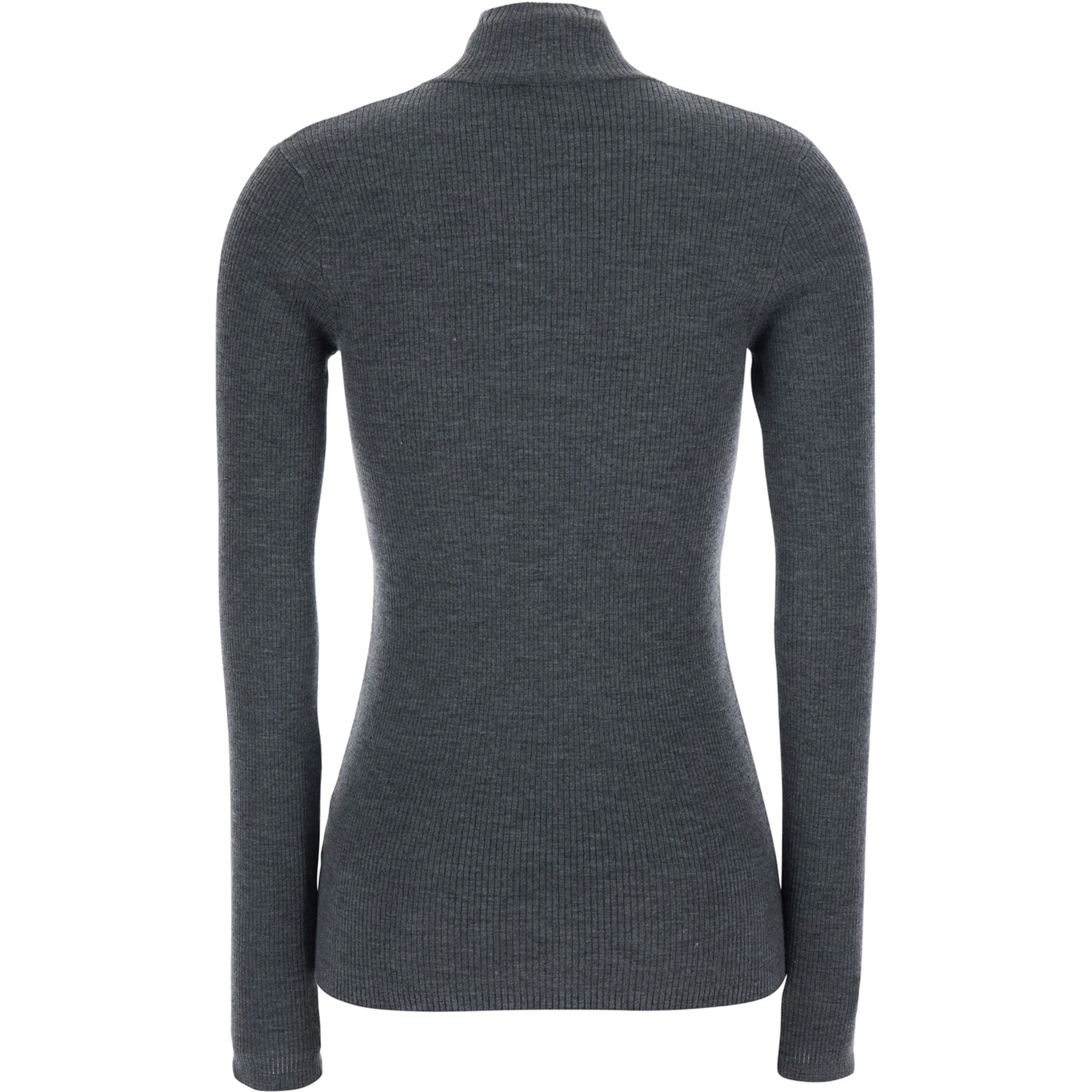 Gray Turtleneck Sweater with Half Zip on the Front in Wool and Cashmere for Women