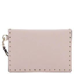 pink Clutch with removable wrist strap and Rockstud decoration in leather for women