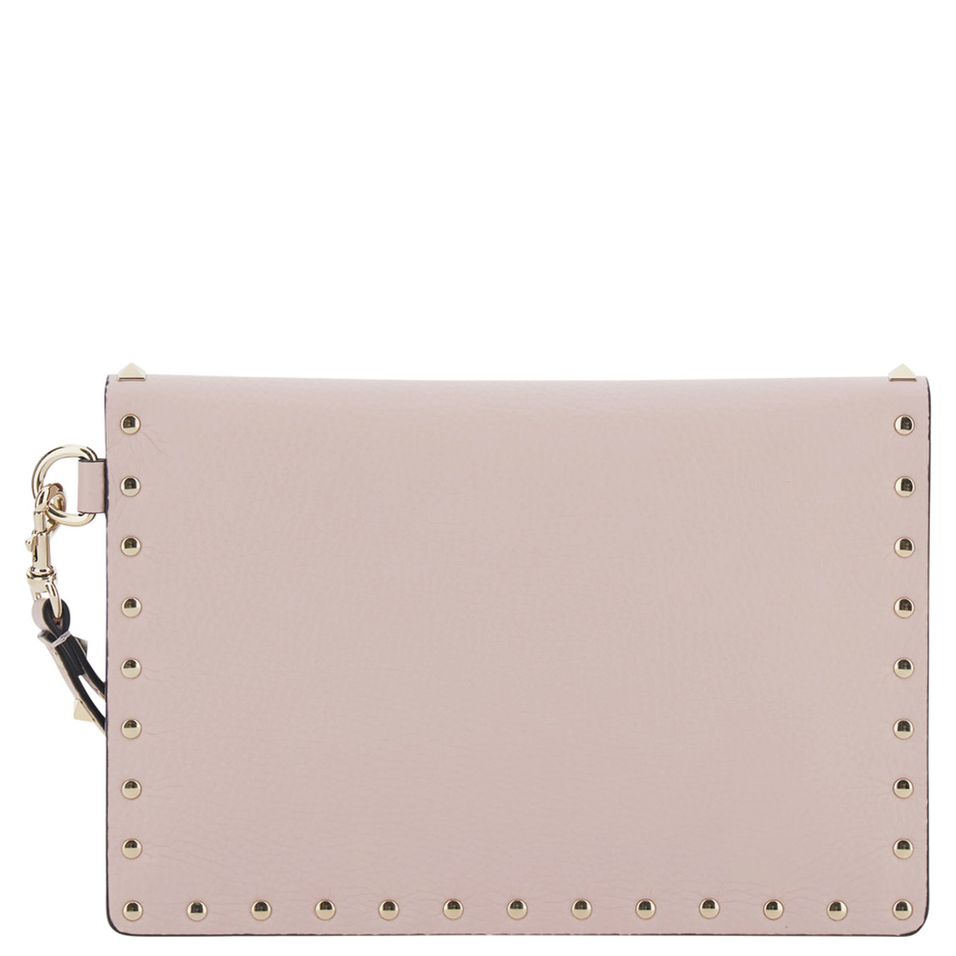 pink Clutch with removable wrist strap and Rockstud decoration in leather for women