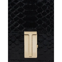 black Crossbody bag with T closure in glossy snake effect leather for women