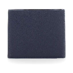 Micro Gancini Blue Bi-Fold Wallet with Logo in Grained Leather Men