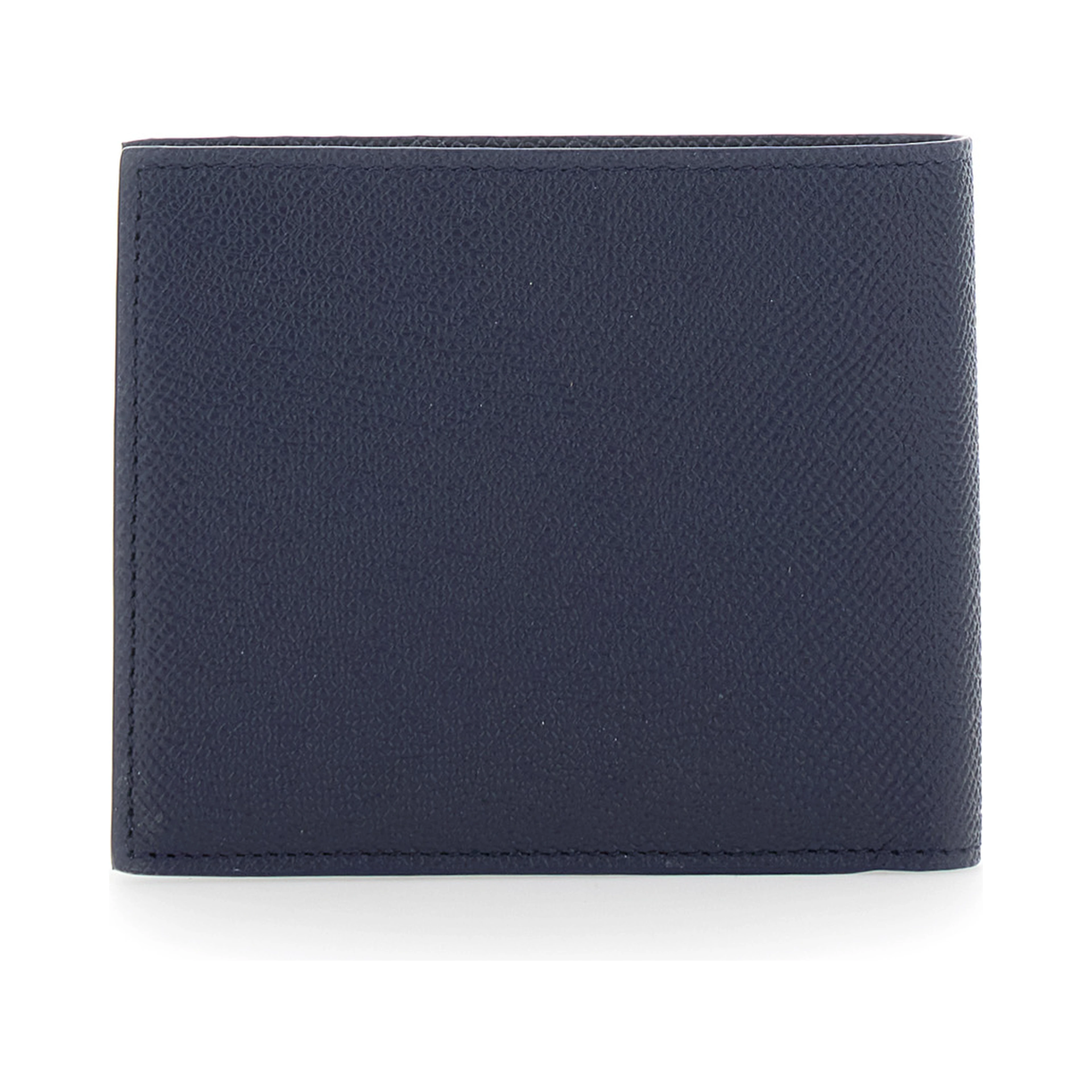 Micro Gancini Blue Bi-Fold Wallet with Logo in Grained Leather Men
