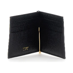 black Wallet with clip and Gancini plaque on the front in leather for men