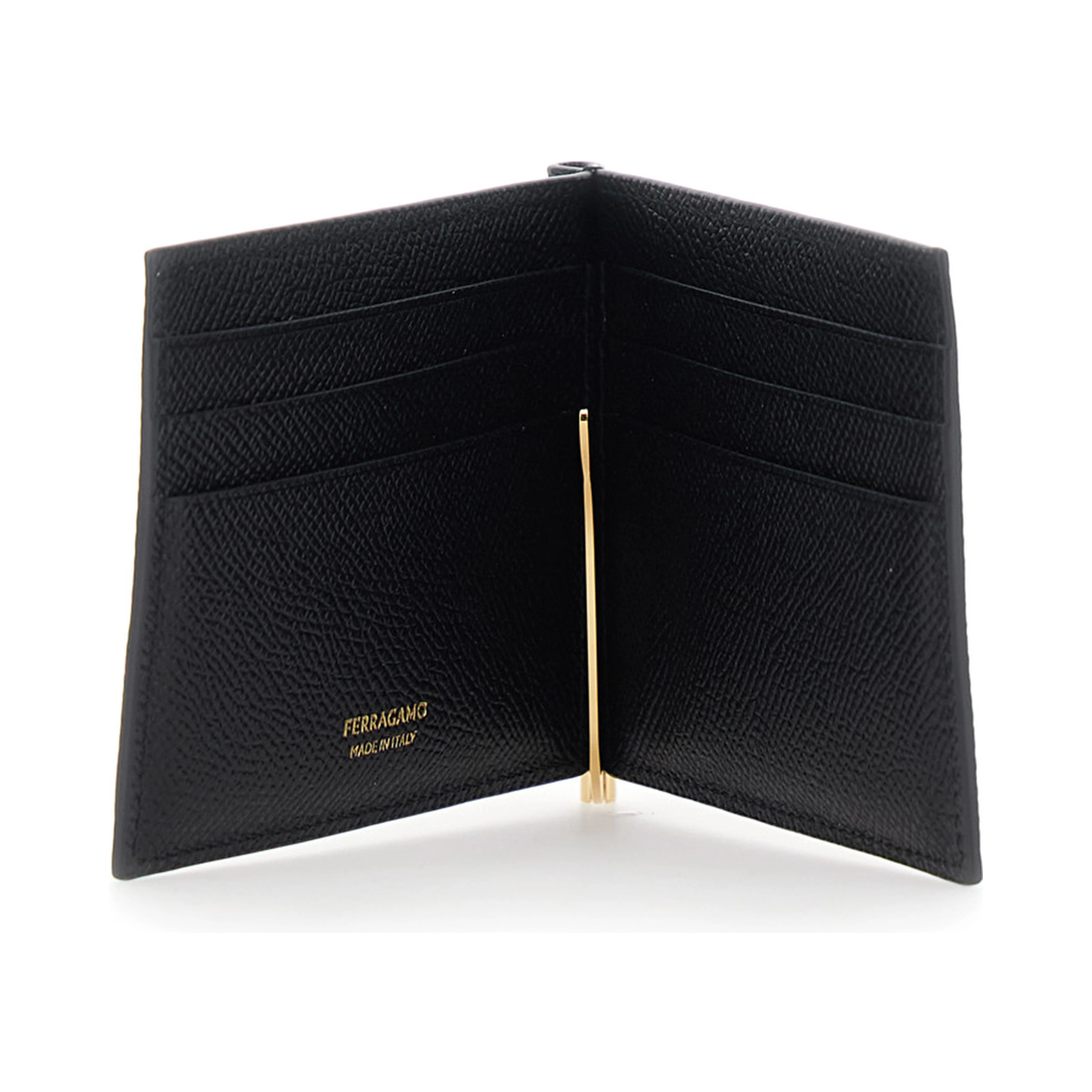 black Wallet with clip and Gancini plaque on the front in leather for men