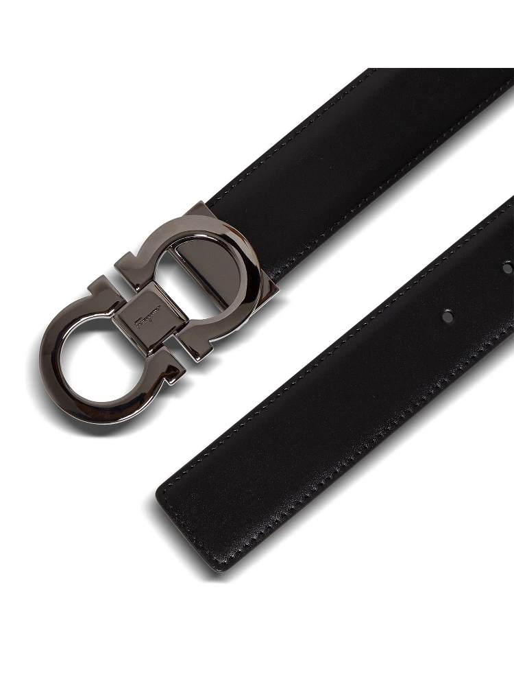 Reversible Belt with Gancini Buckle on the Front in Black Leather for Men alternative