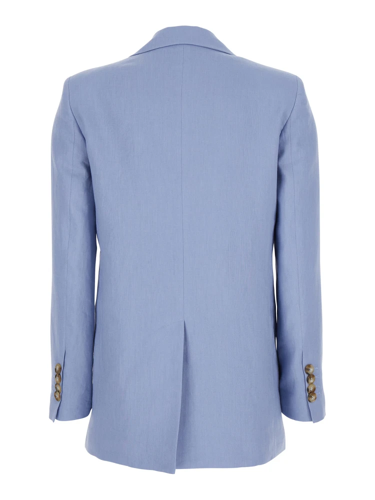 Blue Double-breasted Jacket with Notched Revers in Linen for Women alternative