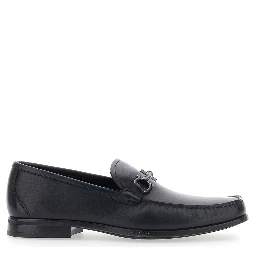 Blue Loafers with Gancini Detail on the Front in Leather for Men