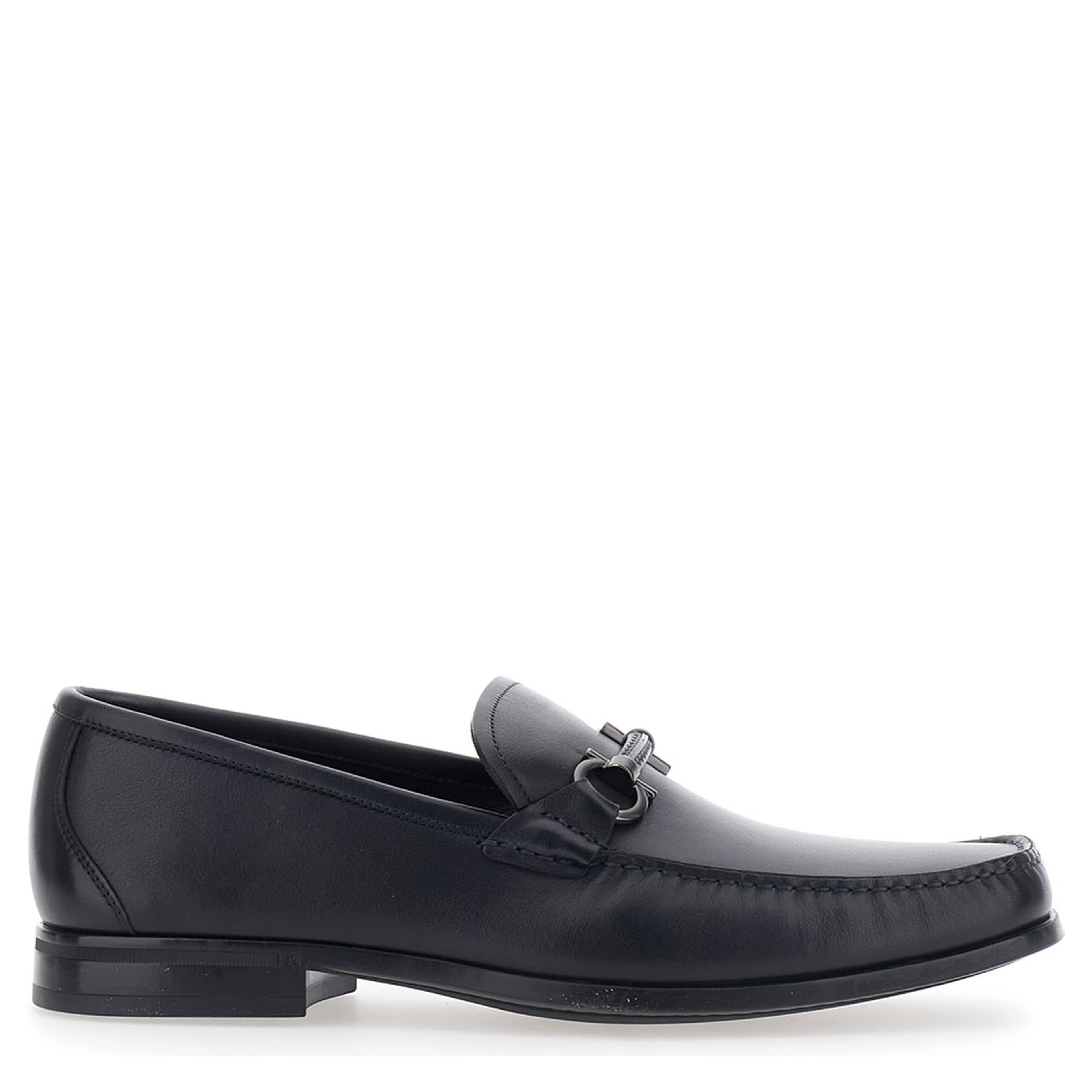 Blue Loafers with Gancini Detail on the Front in Leather for Men