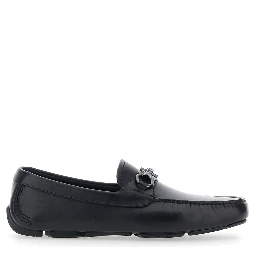 Sunsay Black Loafers with Gancini Plaque on the Front in Leather for Men