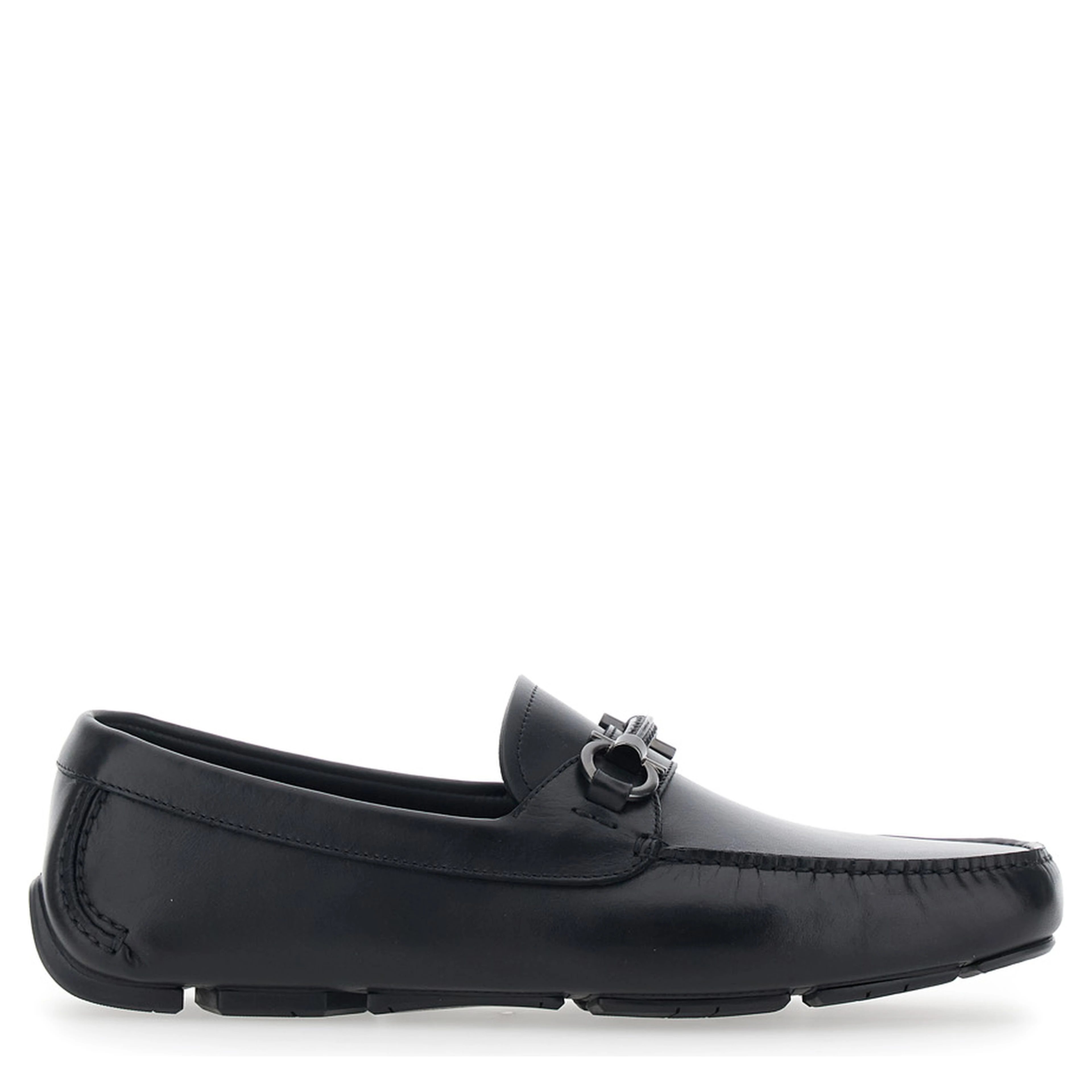 Sunsay Black Loafers with Gancini Plaque on the Front in Leather for Men