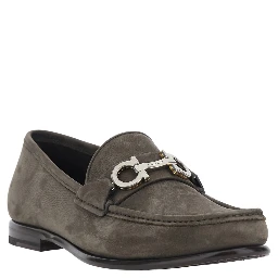 Avril Grey Loafers with Gancini plaque on the front in  leather for men