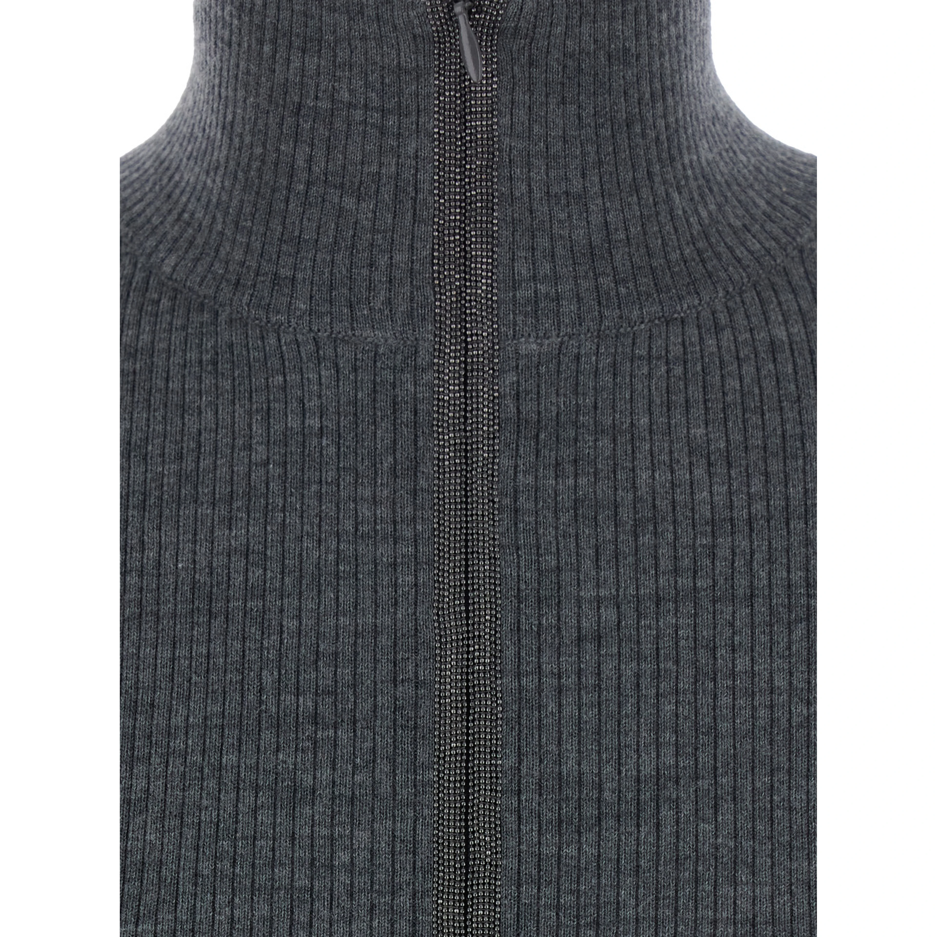 Gray Turtleneck Sweater with Half Zip on the Front in Wool and Cashmere for Women