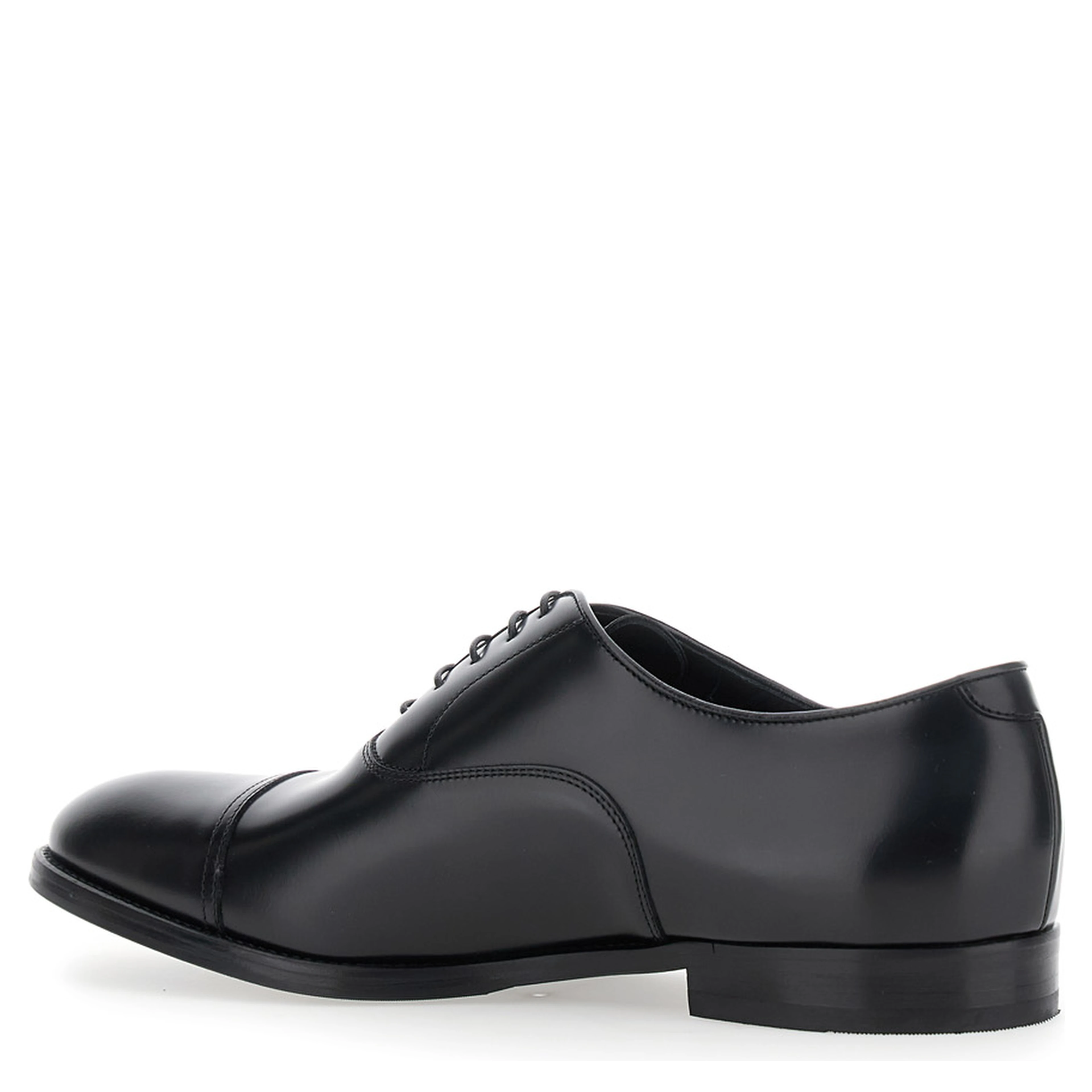 Black Smooth Leather Five-Hole Oxford Shoes for Men