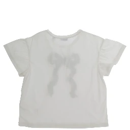 white T-shirt with bow with Check motif embroidered on the front in cotton Girl