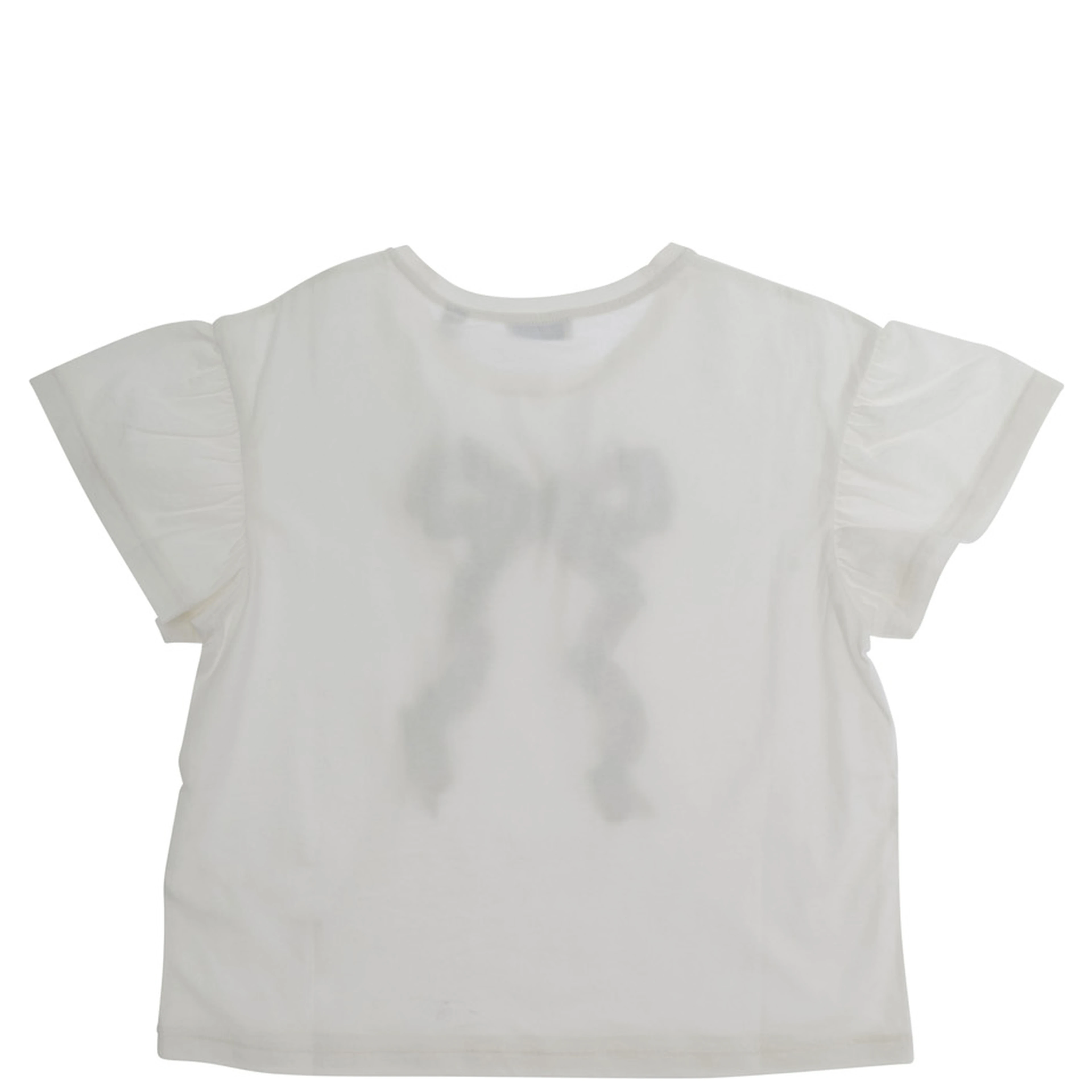 white T-shirt with bow with Check motif embroidered on the front in cotton Girl