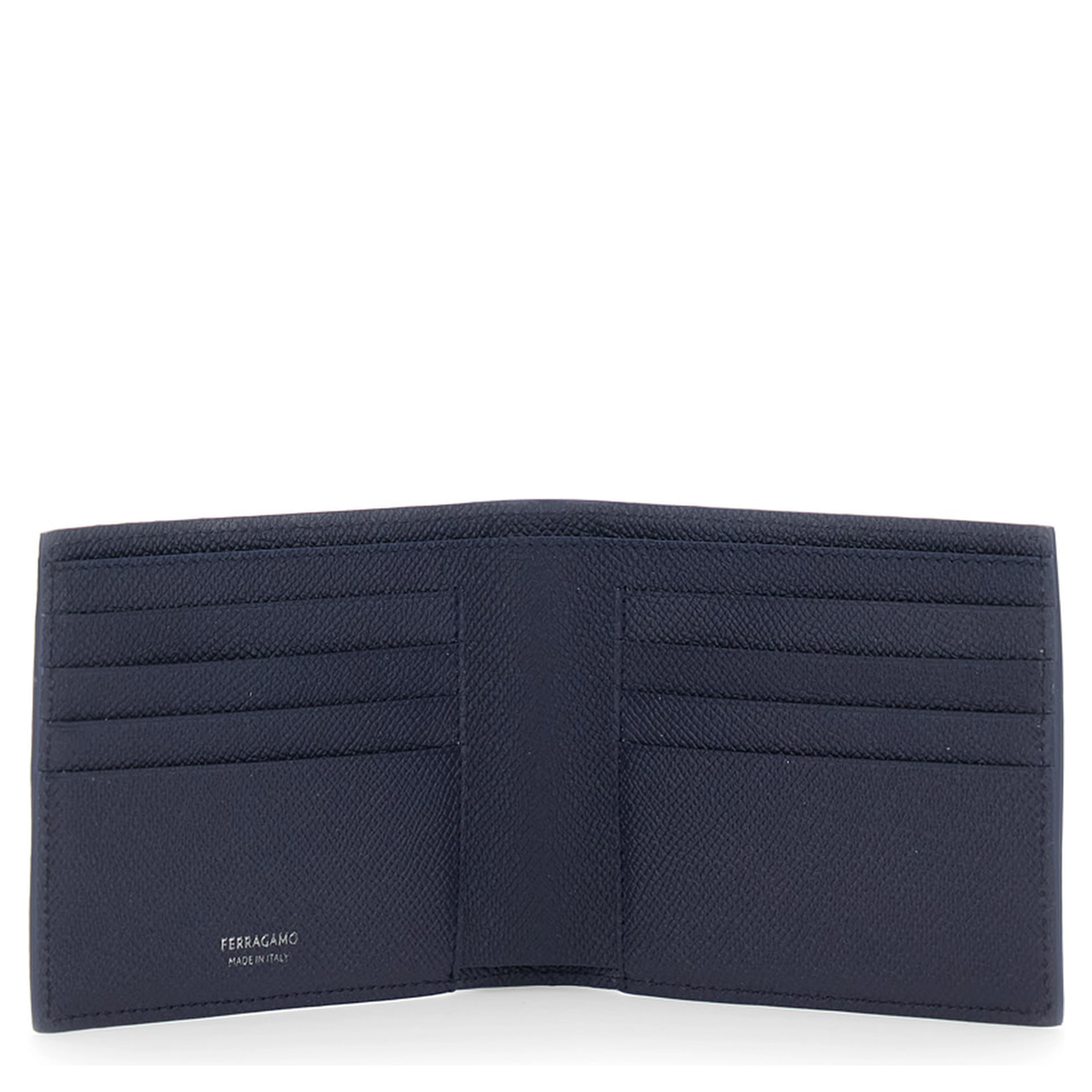 Micro Gancini Blue Bi-Fold Wallet with Logo in Grained Leather Men