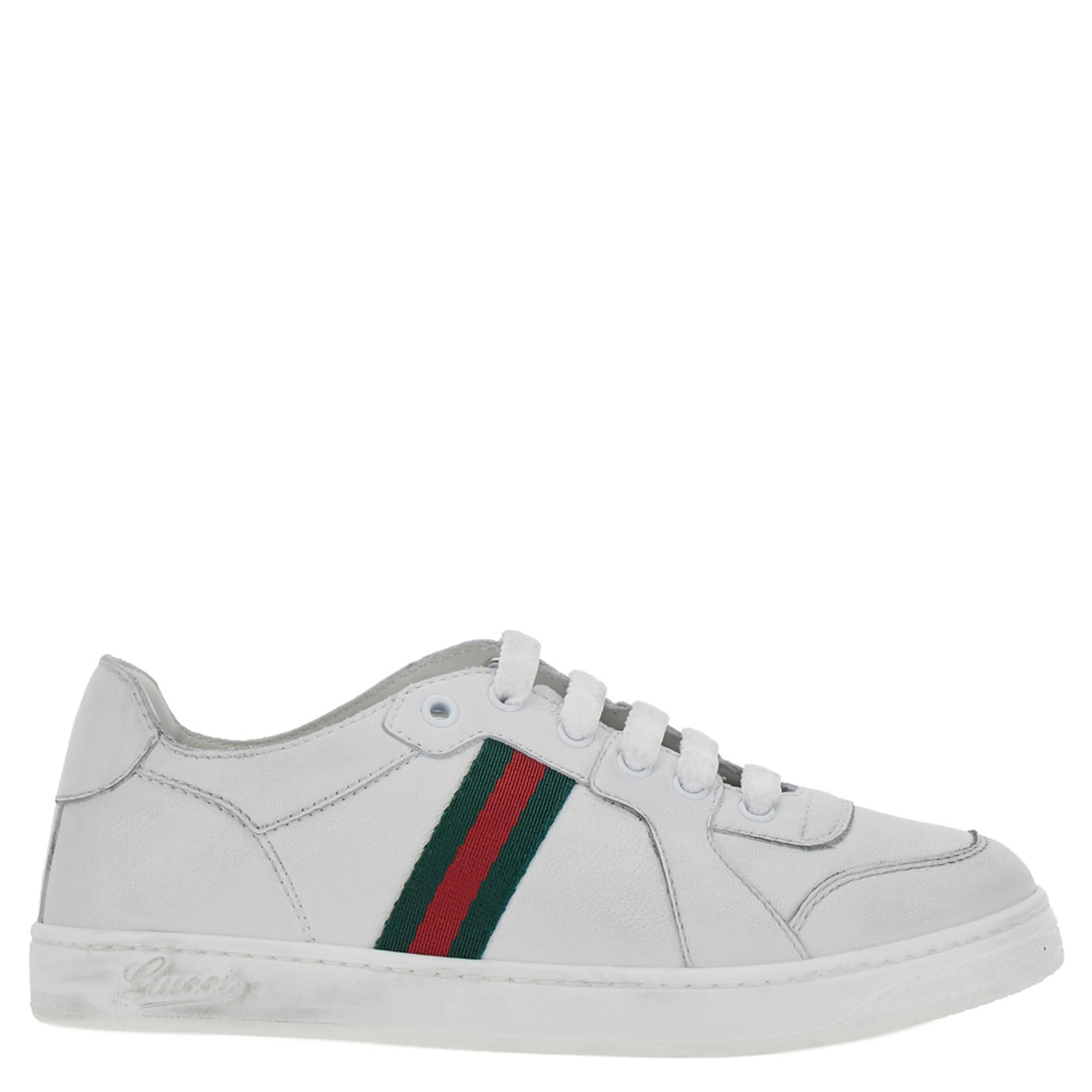 White Low top sneakers with Web detail on the side and GG logo on the tongue in leather boy