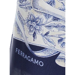 Blue Wraparound Skirt with Drawstring Waist Closure and All-Over Print in Silk for Women