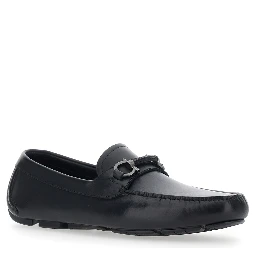 Sunsay Black Loafers with Gancini Plaque on the Front in Leather for Men
