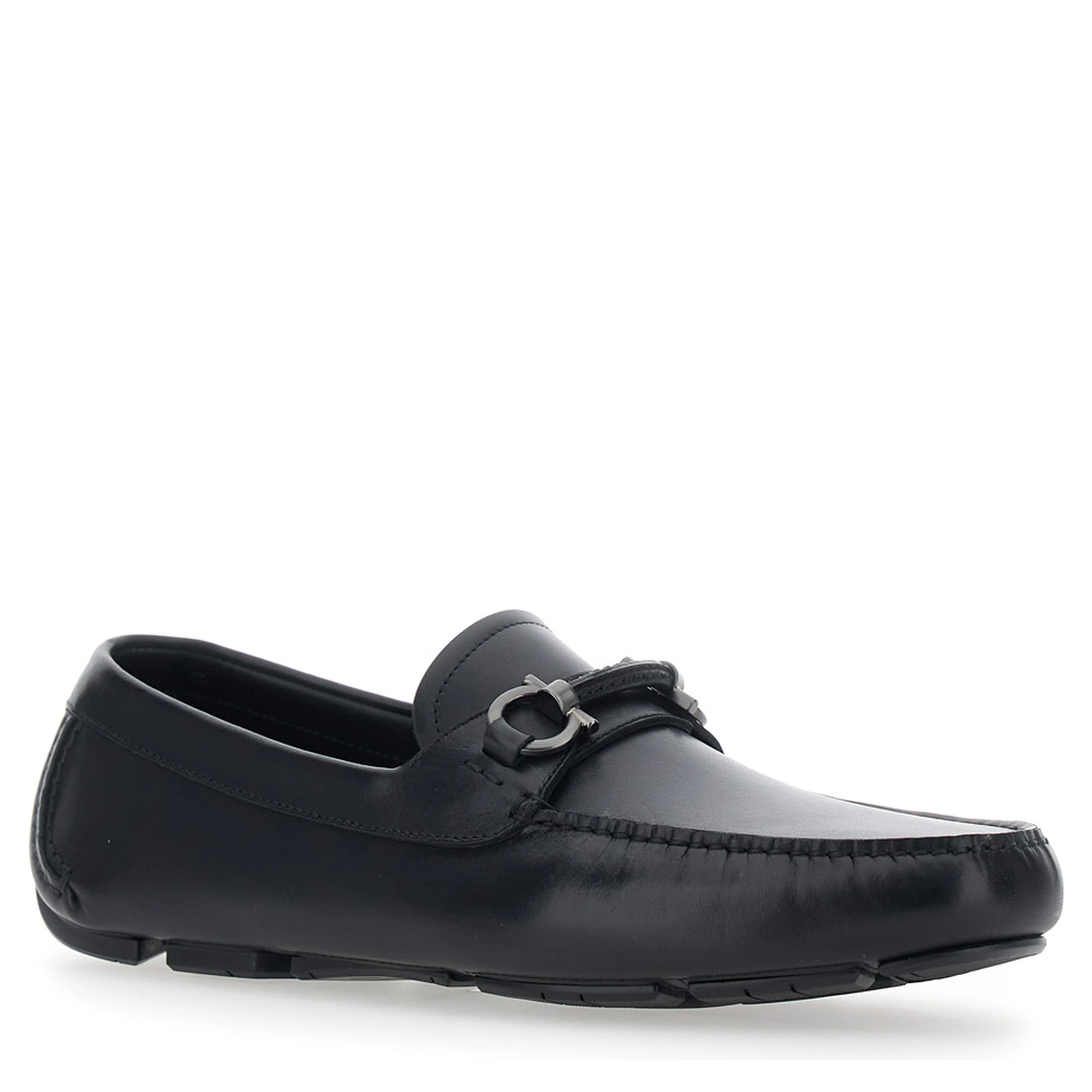 Sunsay Black Loafers with Gancini Plaque on the Front in Leather for Men