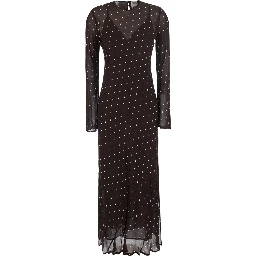 Connie Black Long Dress with Keyhole Closure on the Back and All-Over Polka Dot Motif in Viscose for Women