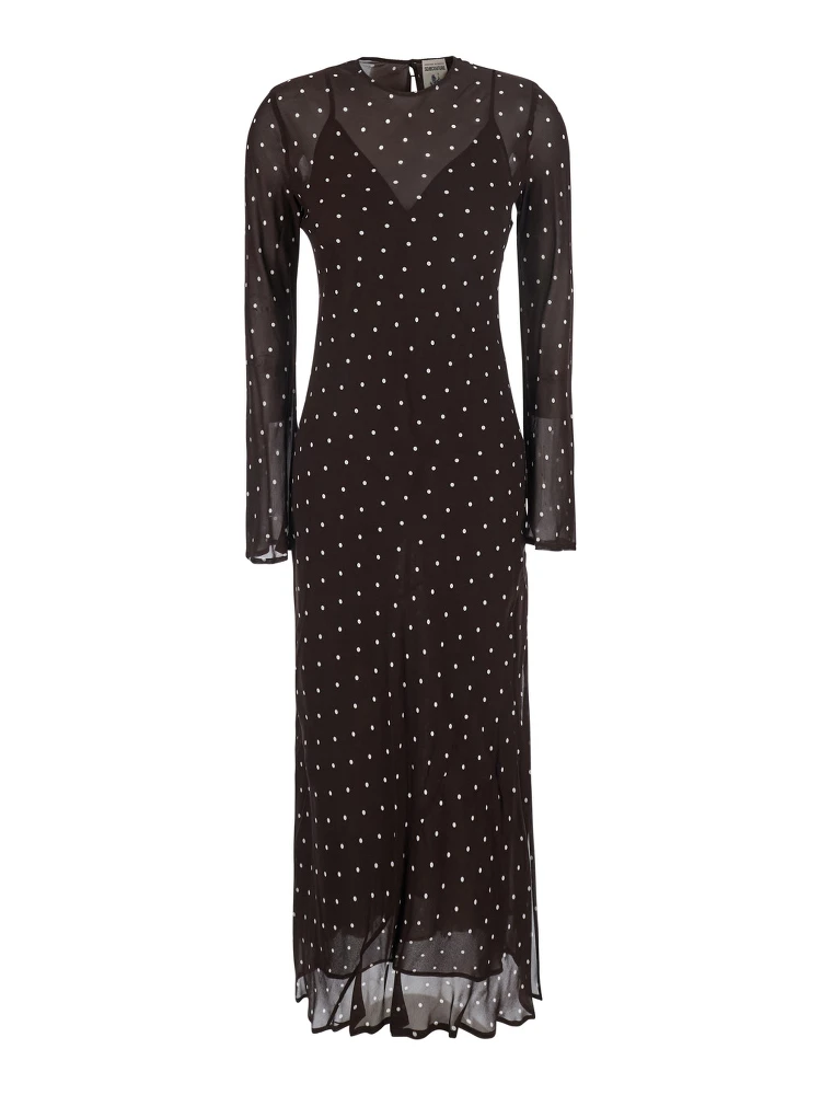 Connie Black Long Dress with Keyhole Closure on the Back and All-Over Polka Dot Motif in Viscose for Women