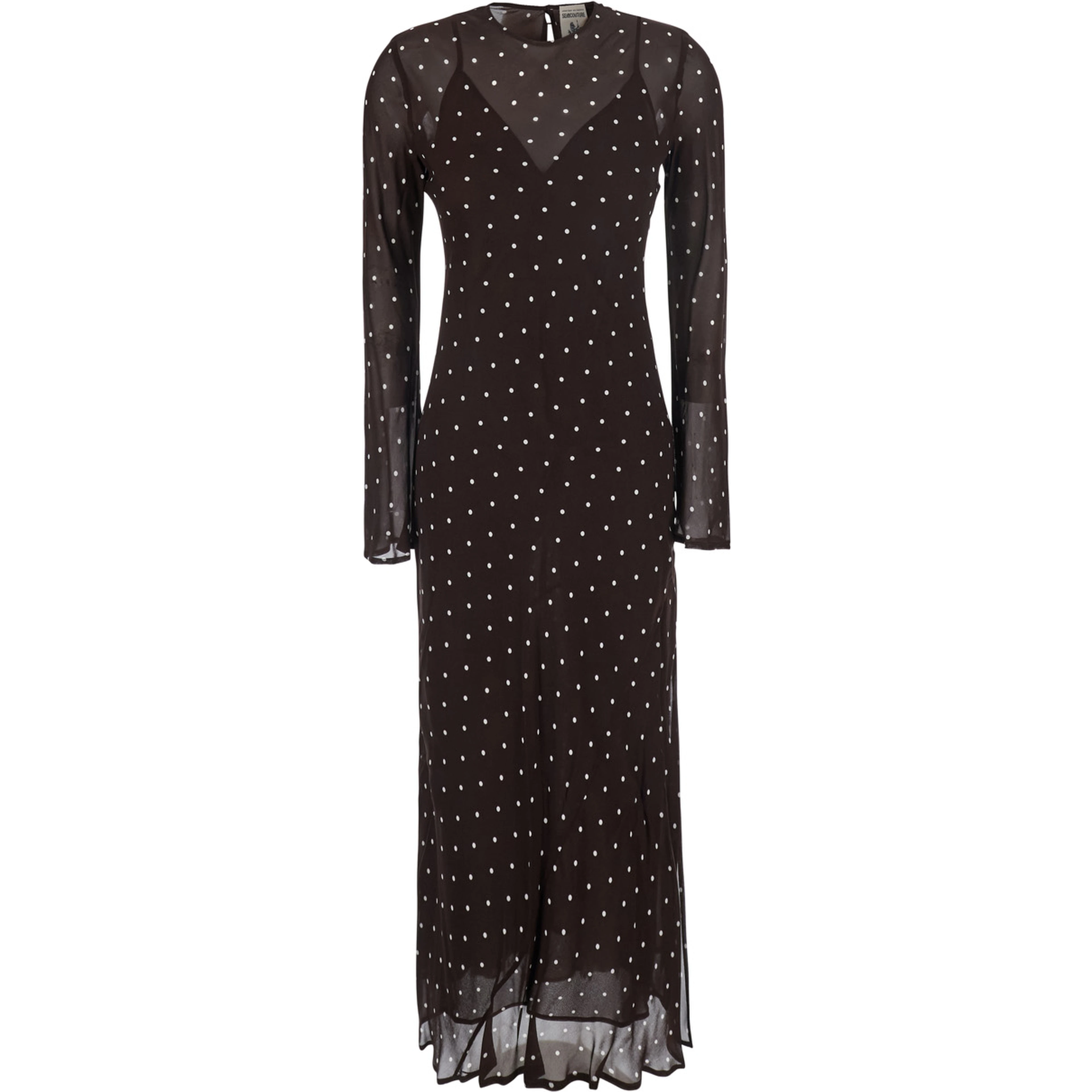 Connie Black Long Dress with Keyhole Closure on the Back and All-Over Polka Dot Motif in Viscose for Women