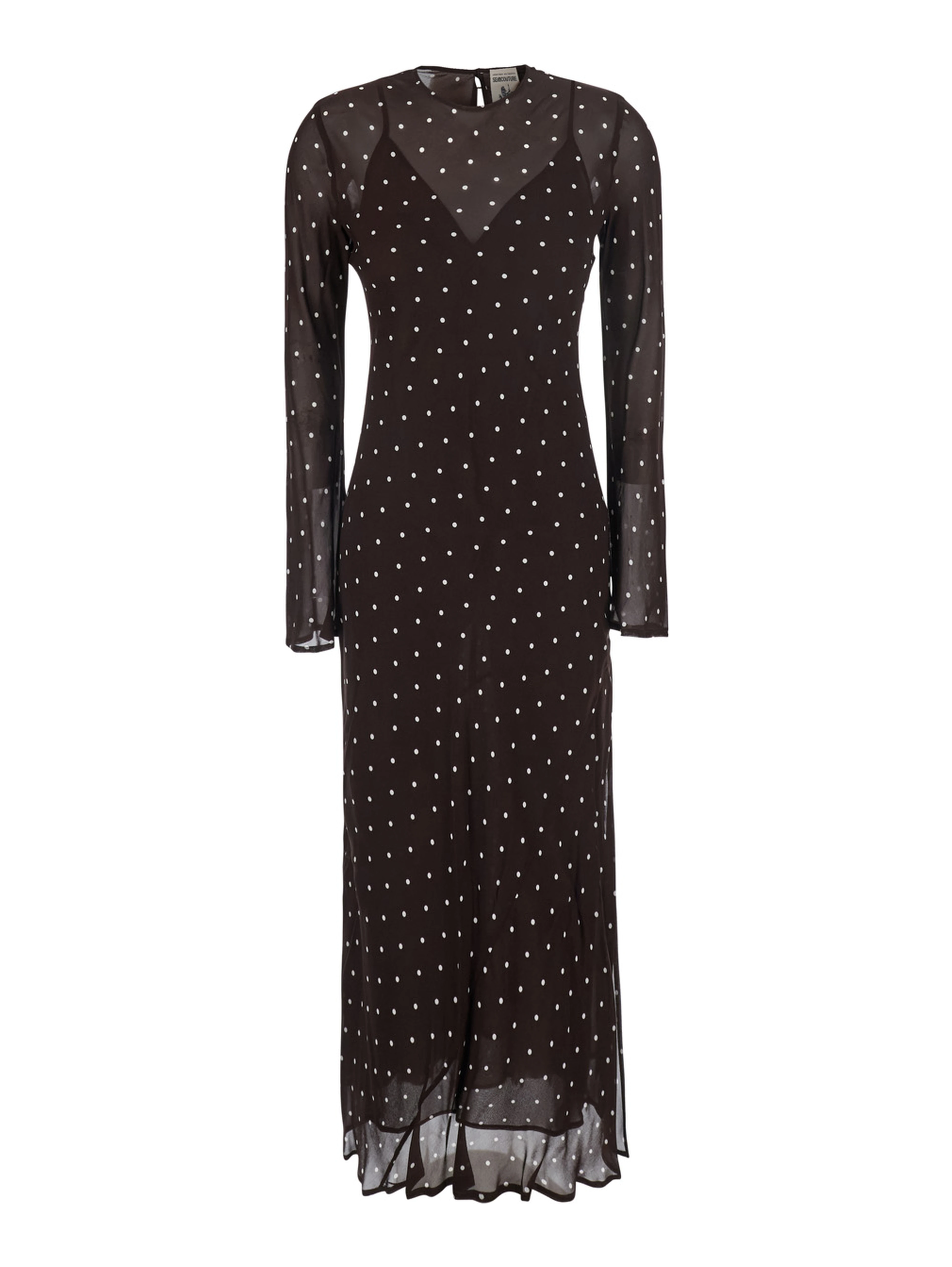 Connie Black Long Dress with Keyhole Closure on the Back and All-Over Polka Dot Motif in Viscose for Women