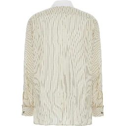 beige Shirt with pointed collar and all-over stripes in viscose blend for women