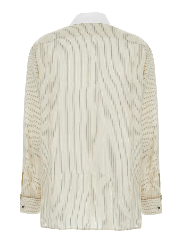 beige Shirt with pointed collar and all-over stripes in viscose blend for women alternative