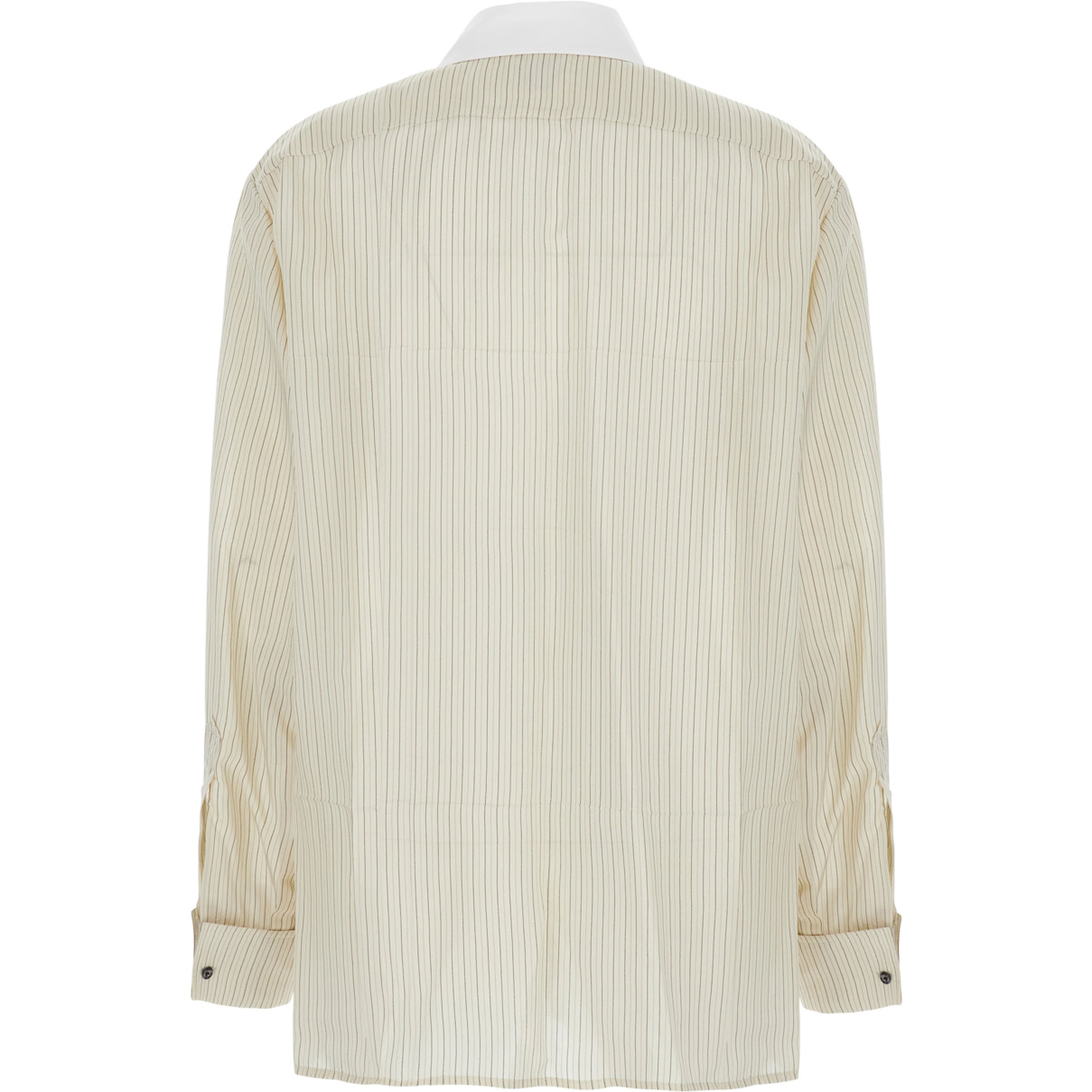 beige Shirt with pointed collar and all-over stripes in viscose blend for women