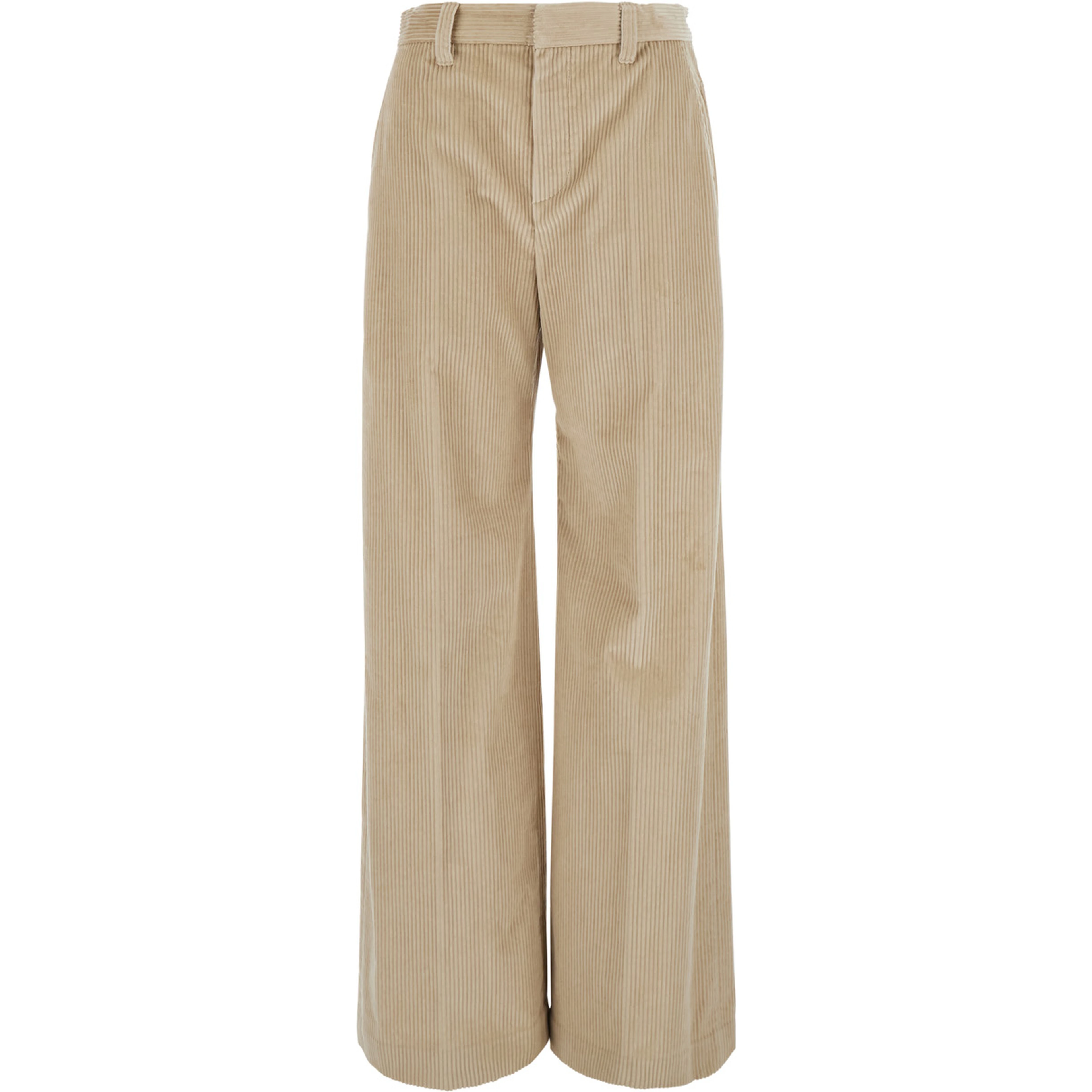 Beige Pants with Belt Loops and Monil detail on the loop in corduroy for women