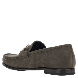Avril Grey Loafers with Gancini plaque on the front in  leather for men
