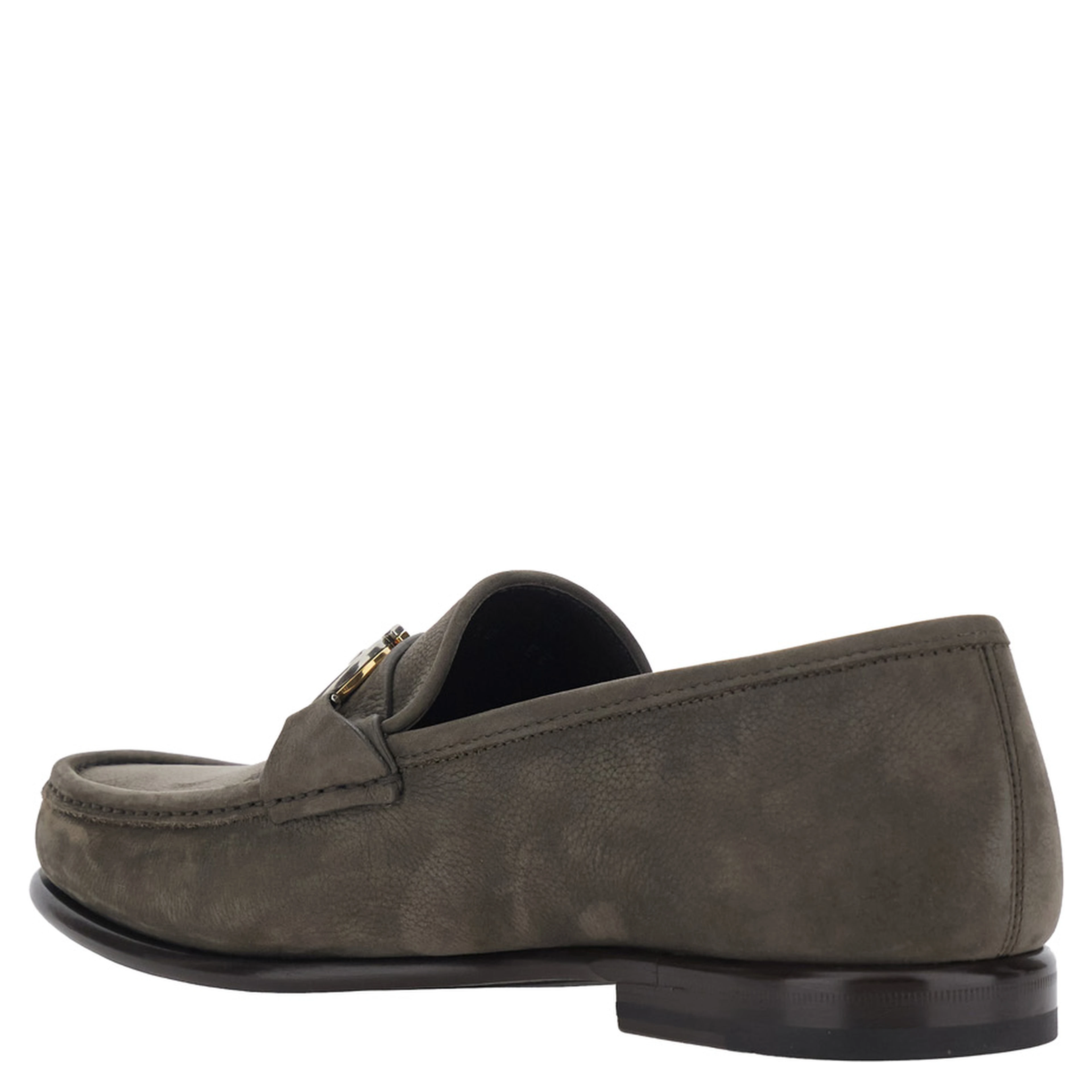 Avril Grey Loafers with Gancini plaque on the front in  leather for men