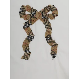 white T-shirt with bow with Check motif embroidered on the front in cotton Girl