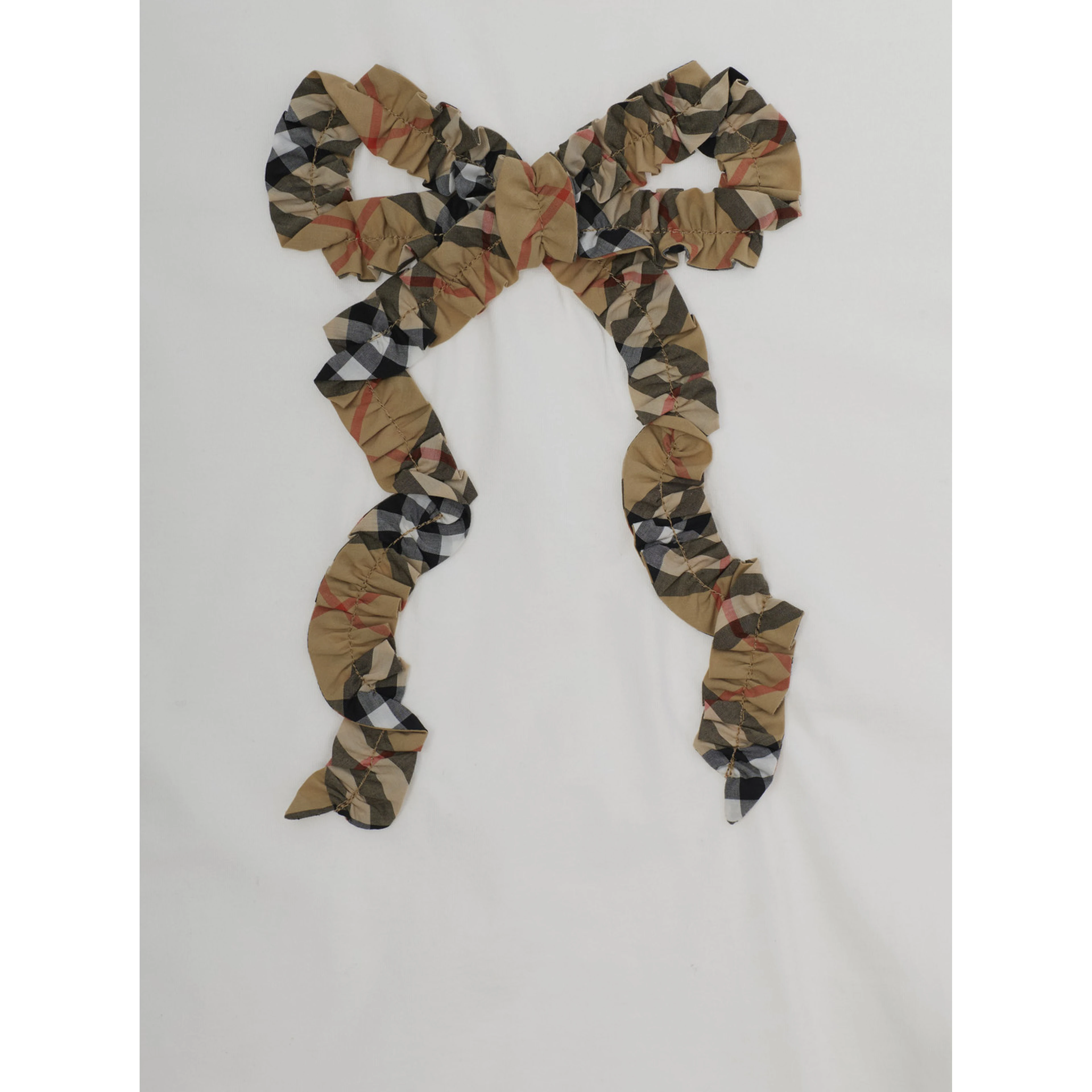 white T-shirt with bow with Check motif embroidered on the front in cotton Girl